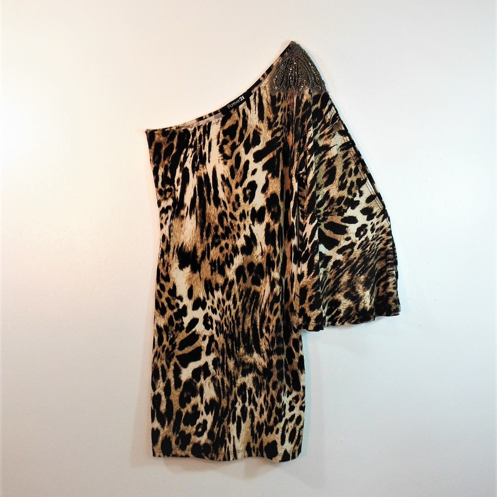 NWOT Forever 21 Animal Print One Shoulder Dress